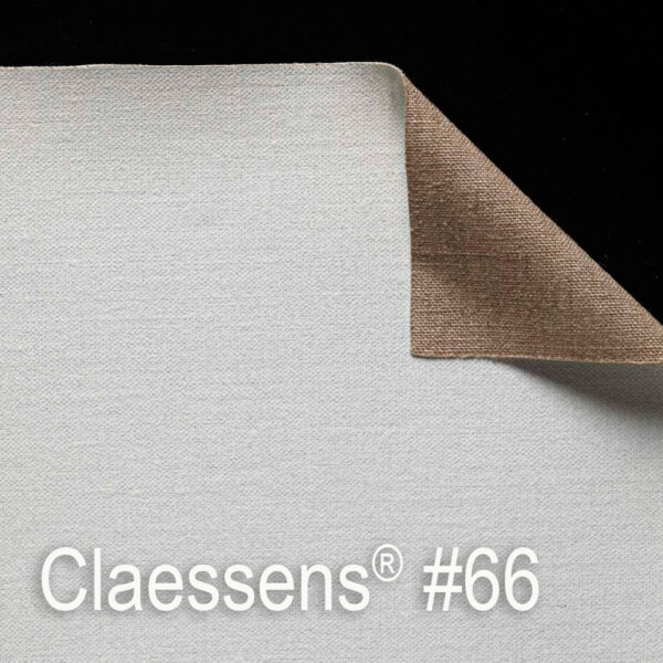 Light gray fabric swatch with a brown backing folded over at the top-right corner; labeled Claessens #66.